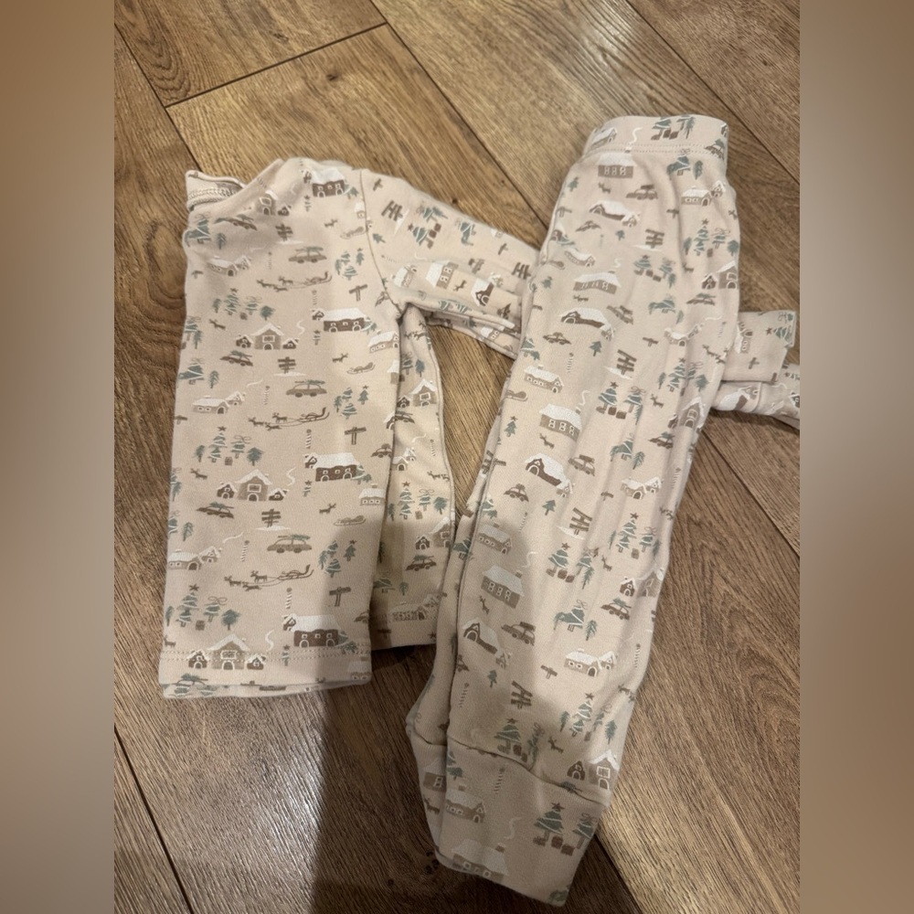 Rylee + Cru Beige Kids Pajama Set with Winger Village Print